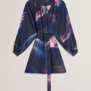 Alte printed belted mini dress in navy