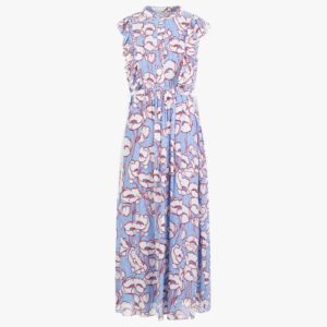 Tindraa sleeveless frilled midi dress in blue