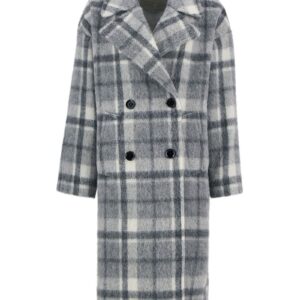 Double breasted checked wool coat in grey