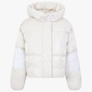 Blocking cropped puffer jacket in ivory
