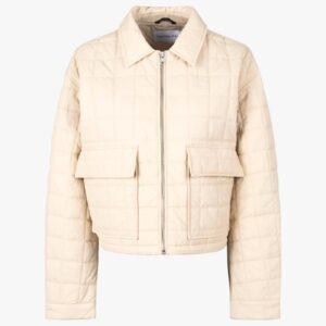 Grid quilt short jacket in pale khaki